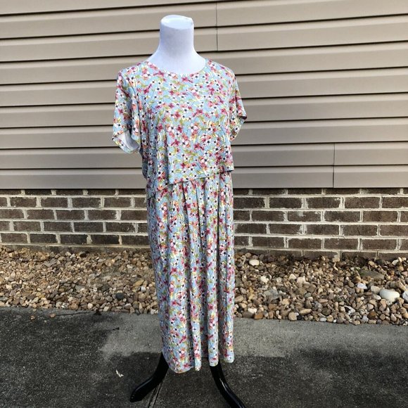 J. Jill Dress Layered Comfort Floral Stretch Pockets Spring Blue Size Small - Picture 2 of 10